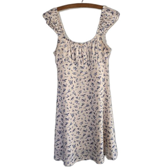 Pink Rose Ditsy Floral Mini Dress Off Shoulder Puff Milkmaid Y2K Cottage Core S - Picture 3 of 7